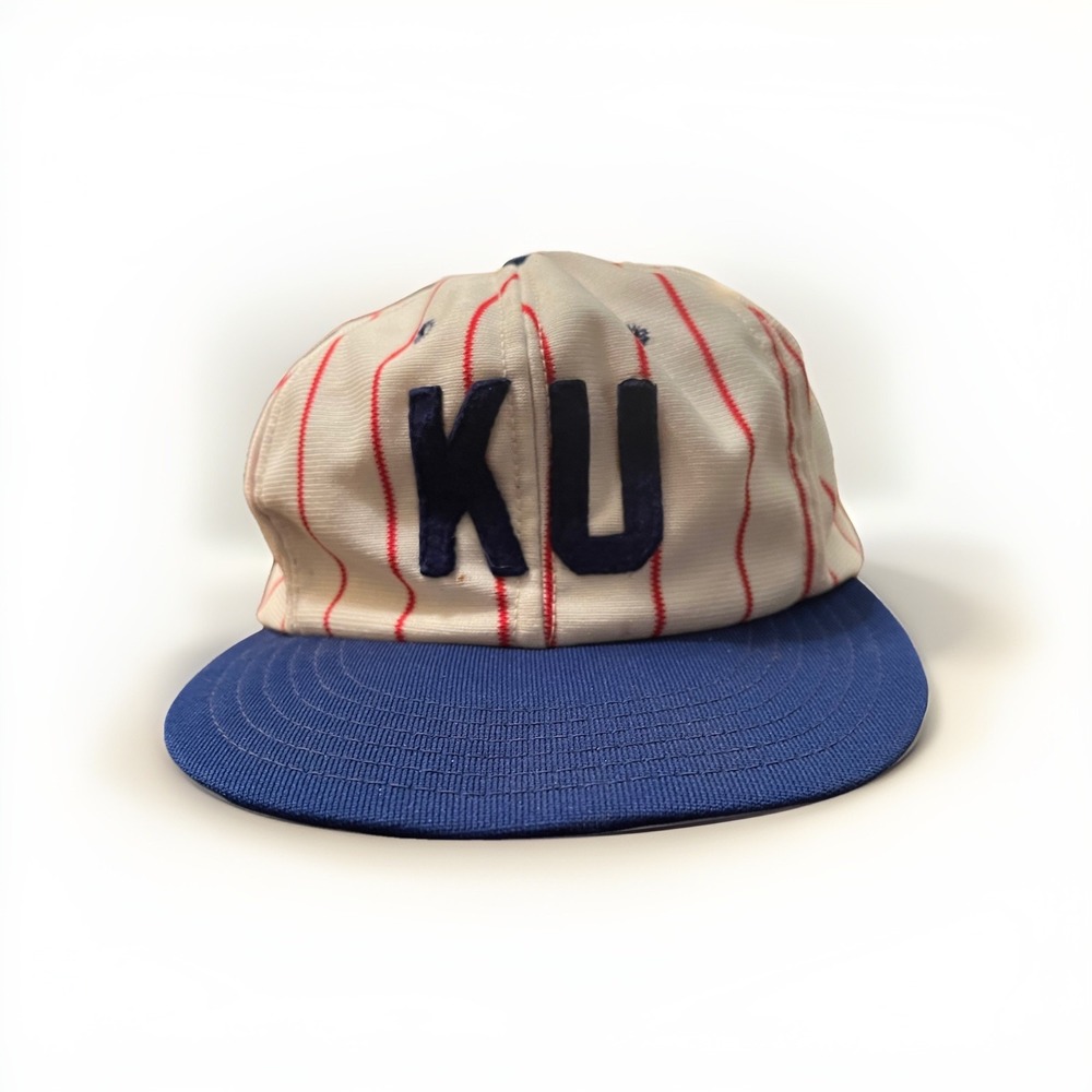 Vintage KU University Baseball Cap Red Stripes‎ Blue Brim Snapback Adjustable